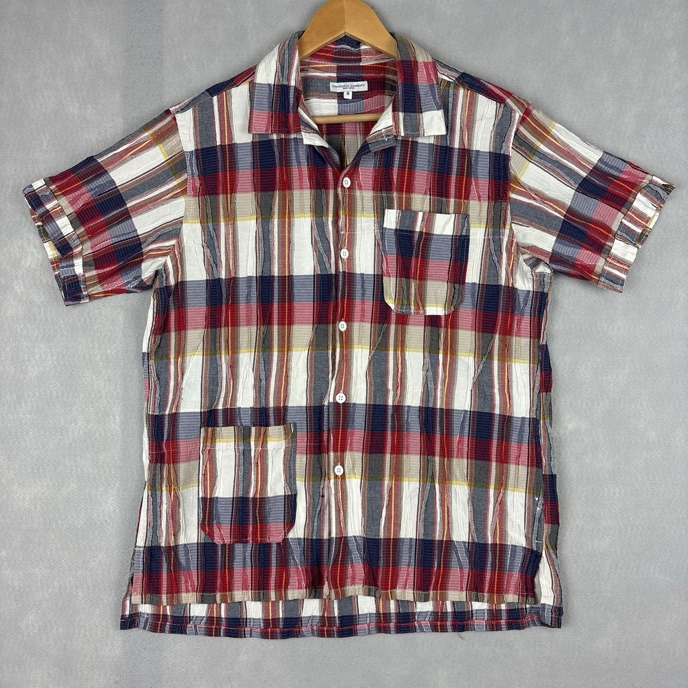 Engineered Garments Camp Shirt Men’s Small Red White Check Cotton Crepe